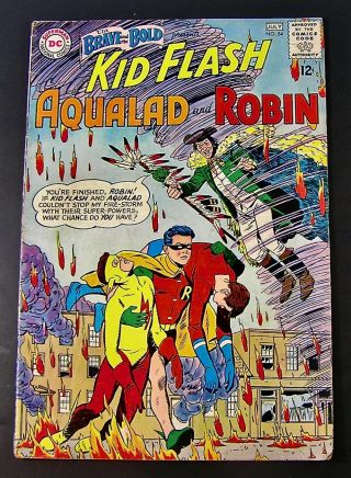 Brave And The Bold Dc Comic " Kid Flash Aqualad And Robin 54,  Vg / F 1964 (lotd)