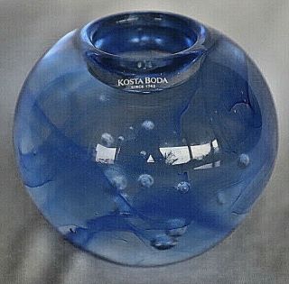 Kosta Boda Art Glass Votive Candle Holder Blue