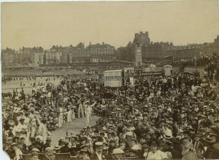 Photo Of A Packed Margate Beach & Blacked - Up Musicians C1890s