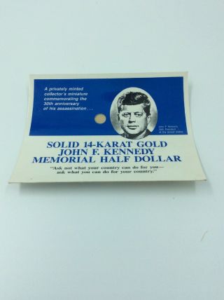 1963 - 1993 Solid 14 - Karat Gold John F.  Kennedy Miniature Memorial Half Dollar