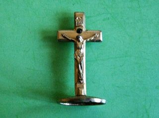 A Gilt Metal Crucifix On Stand With Stanhope Lens.  Text Of Lords Prayer.