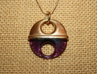 Vintage 14k Yellow Gold Large Amethyst Pendant Chain Necklace 18 " Made In Italy