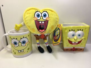 Spongebob Square Pants Nickelodeon Mug Set And Plush Toy Stuffed Heart Shaped