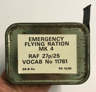 1982 Dated British Raf Emergency Flying Ration Mk 4,  In Tin