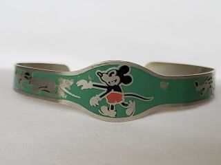 Antique 1930s Mickey Mouse & Pluto Turquoise Enameled Cuff Bracelet Disney