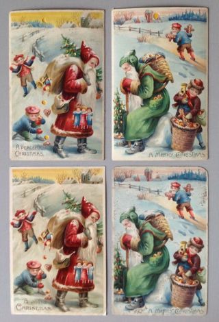 Lovely Hold - To - Light Santa Postcards (2) With Matching Cards - Santa With Children