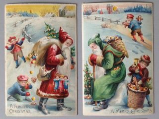 Lovely Hold - To - Light Santa Postcards (2) With Matching Cards - Santa With Children 2