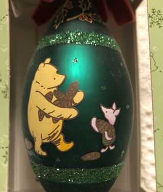 Classic Winnie The Pooh Piglet Christmas Ornament Green Glass Ball Babys 1st Box