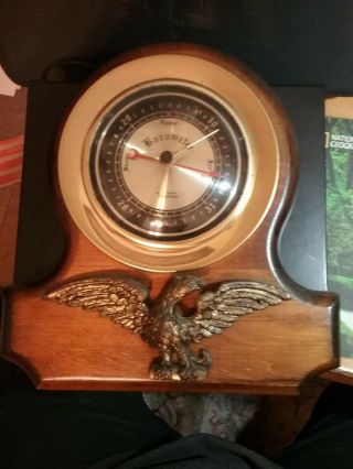 Vintage Vericron Brass And Wood Wall Mounted Barometer With Brass Bird