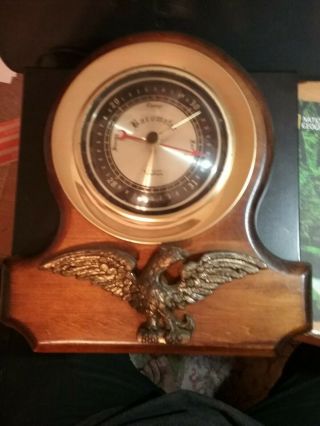Vintage Vericron brass and wood Wall Mounted Barometer with brass bird 3