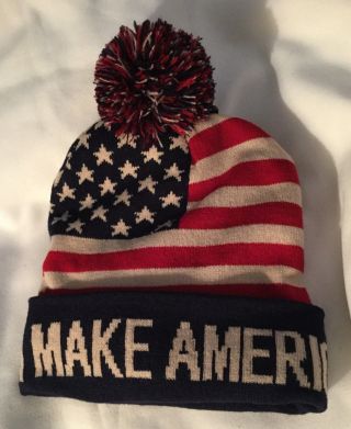 Trump Maga Ski Cap Hat Make America Great Again Beanie Usa Flag Red Blue White