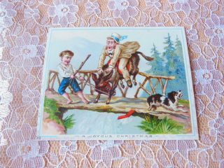 Victorian Christmas Card/comical Man On Donkey On Rickety Bridge/davidson Bros