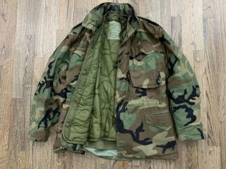 Vintage 1980s Woodland Camo Field Jacket With Cold Weather Liner Small M - 65 Army
