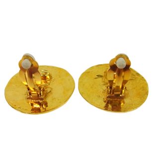 Authentic CHANEL Vintage CC Logos Button Earrings Gold Clip - On 1.  4 