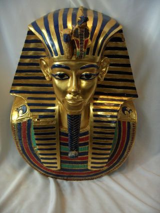 Vntg Large 22 " Tall Egyptian Pharaoh King Tut Mask Sculpture Gold Wall Decor
