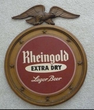 Vintage Rheingold Extra Dry Larger Beer Wooden Display Advertising Sign Eagle