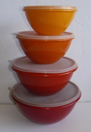 Vintage Set Of 4 Tupperware Wonderlier Bowls Harvest 3,  6,  8,  12 Cup