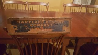 Vintage Primitive Wood Wooden Crate Box Maryland Biscuit Co