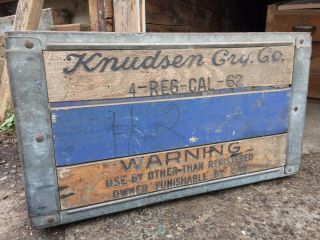 Vintage Knudsen Cry Co Wood/metal Quart Glass Milk Bottle Crate - Rare Good Cond