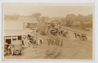 Boy Scouts Parade,  Noel,  Mo Gas Station,  Railroad 1926 Rppc Real Photo Postcard