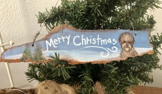 Bark Wood Painted “merry Christmas ” Lagotto Dog Ornament /mini Sign Lisa Rogers