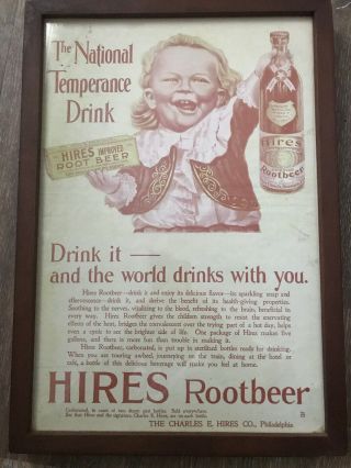 Vintage The National Temperance Drink Hires Rootbeer Advertising Framed.  Baby