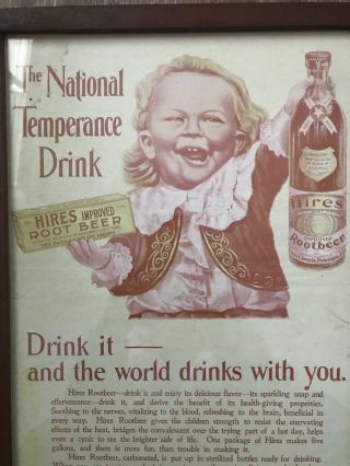 Vintage The National Temperance Drink Hires Rootbeer Advertising Framed.  Baby 3