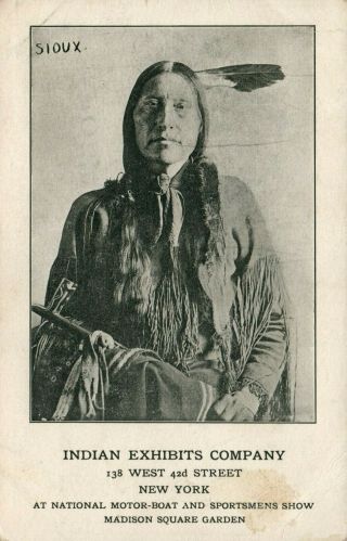 Sioux Indian Exhibits Company Chief Sitting Bull Ny Motor Boat Show Postcard