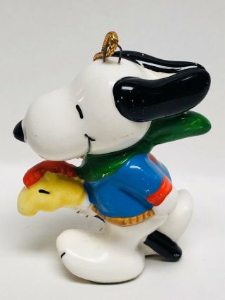 Vintage Snoopy Peanuts Riding Wooden Horse Ceramic Christmas Ornament