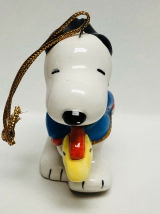 Vintage Snoopy Peanuts Riding Wooden Horse Ceramic Christmas Ornament 2