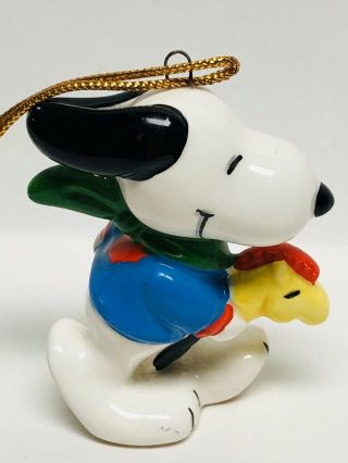 Vintage Snoopy Peanuts Riding Wooden Horse Ceramic Christmas Ornament 3