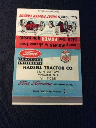 Hadsell Tractor Co.  Matchbook Cover Vineland,  Jersey Ford Tractors
