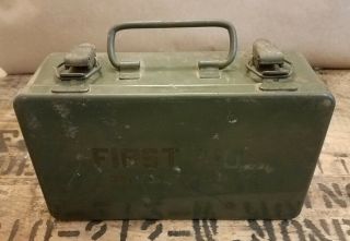 Vintage Army Green Bell System D First Aid Kit Metal Case Box Complete Supplies