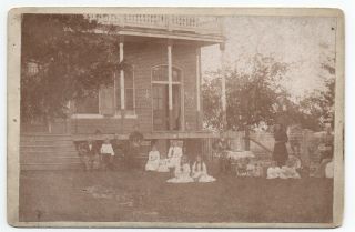 1890s Cabinet Photo Family Outside House At Josephville Missouri W/ Doll Party