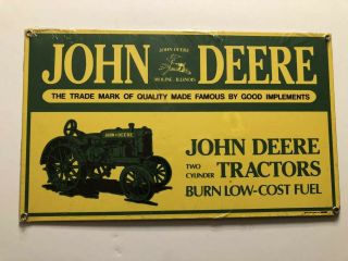 John Deere Two Cylinder Tractor Porcelain Enamel Sign