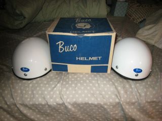Two Buco Bantam Half Helmet W/ Box - Motorcycle Nos White Vintage