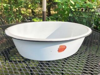 Vintage Large White Enamel Porcelain Bath Tub Wash Basin Bowl Oval 17 " Minty