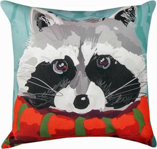 Pillows - " North Woods " Raccoon Pillow - 18 " Square - Christmas Pillow