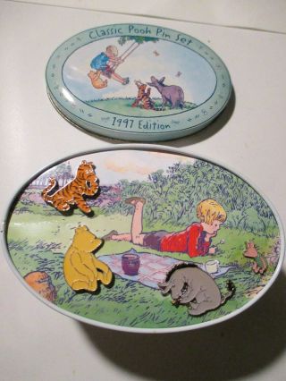 Disney Classic Winnie The Pooh 5 Piece Pin Set 1997 Edition With Tin