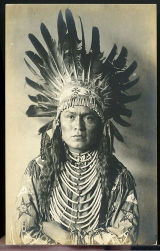 Rppc Real Photo Postcard American Indian Chief Warrior Lakota Sioux