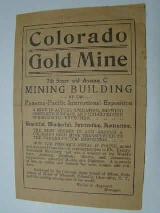1915 Colorado Gold Mine Mining Building Panama Pacific Int.  Expo.  Booklet Sf Ca