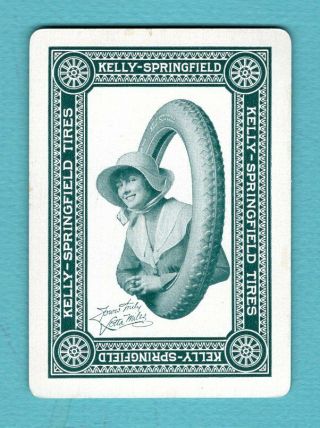 Single Swap Playing Card Antique Wide 1 Kelly Springfield Tire Ad Cute Girl Old