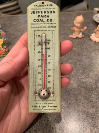Antique/vintage Jefferson Park Coal Co.  Wood Thermometer,  Chicago,  Il.  Dorfmann Bros