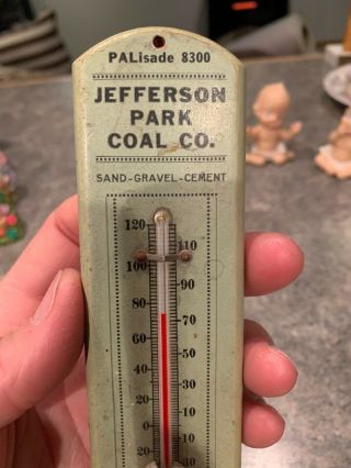 Antique/Vintage Jefferson Park Coal Co.  Wood Thermometer,  Chicago,  IL.  Dorfmann Bros 2