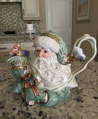 Fitz And Floyd Gregorian Collectible Teapot Christmas Santa Claus Old World
