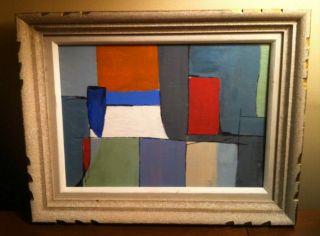 Mid Century Modern Style Abstract Painting Modernist Cool Vintage Frame Signed