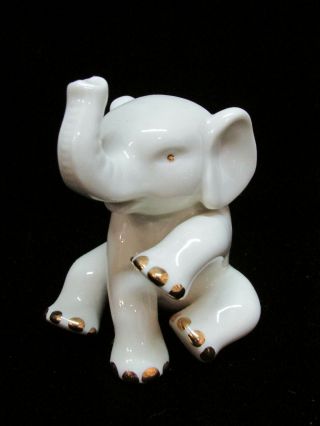 Lenox Elephant Porcelain Figurine Trunk Up Bone White 24k Gold Painted Signed