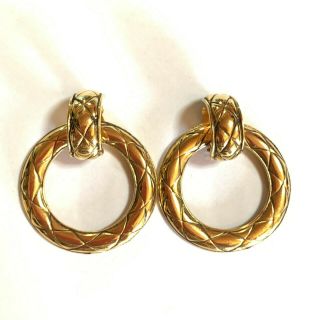 Auth Chanel Vintage Gold Plated Clip - On Earrings No.  16087