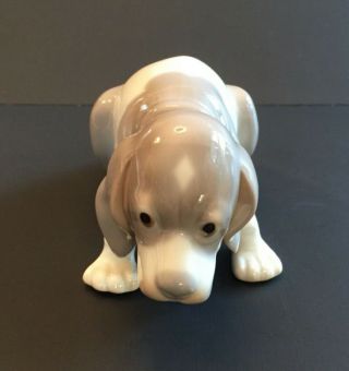 Vintage Gray & White Porcelain Pair Puppy Dog Figurines Hound Beagle Basset Pet 3
