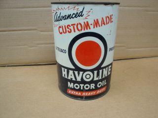 Vintage Havoline Motor Oil 5 Quart Empty Metal Can Texaco Display